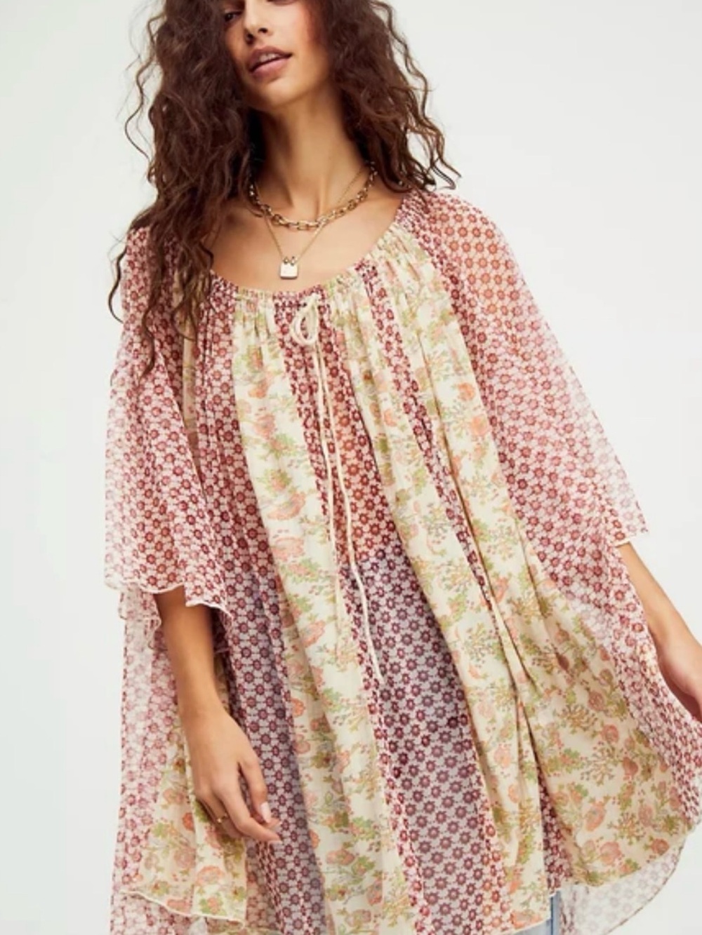 Free People Floral Peasant Tunic Top